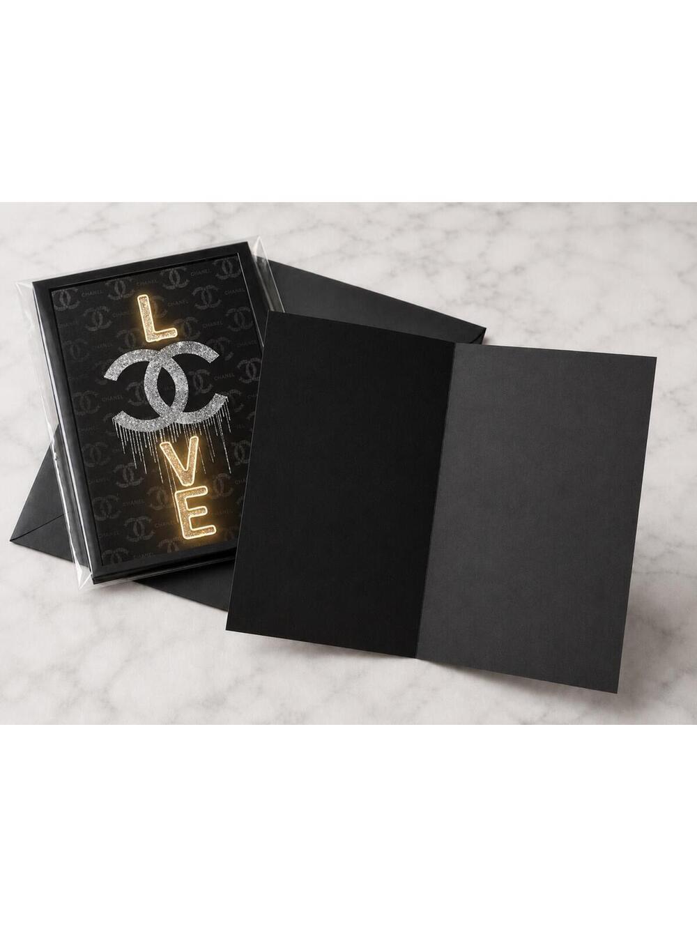 Black Gold Designer CC Love Greeting Card Set of 10 5x7 Envelopes, Blank Inside